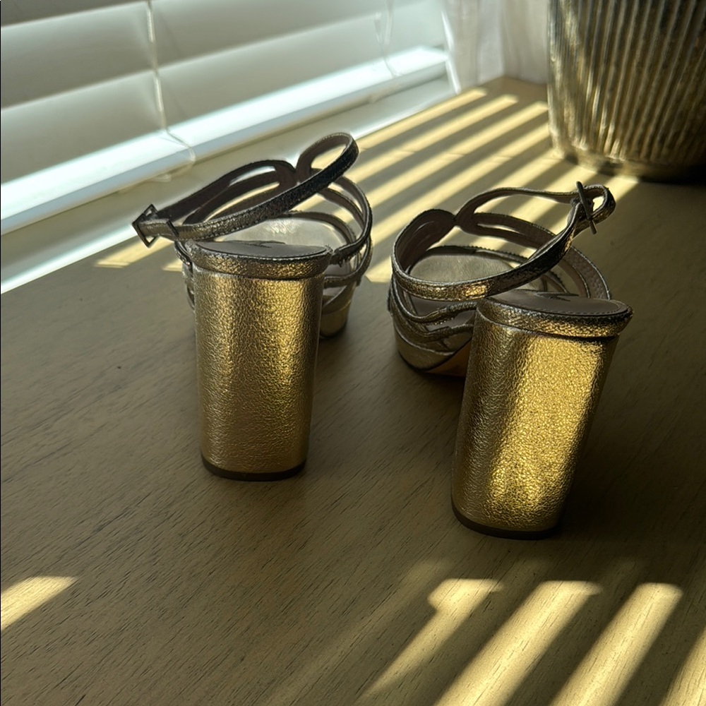 Nina Gold Metallic Strappy Block Heel Sandals - Picture 4 of 7